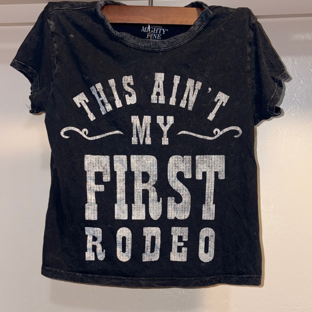 Mighty Fine Black Tee with White Rodeo Print